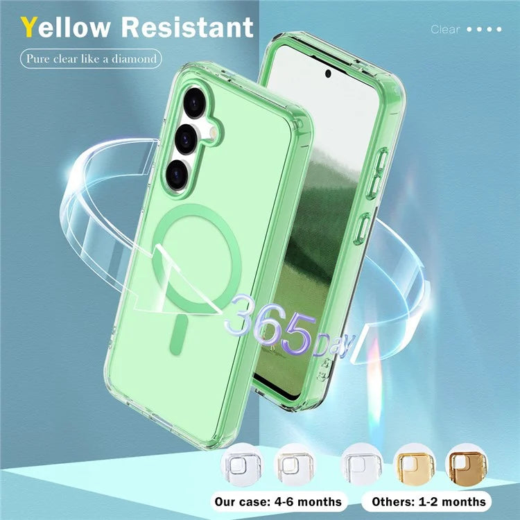 For Samsung Galaxy S24 Clear Case PC+TPU Magnetic Phone Cover with PET Screen Film