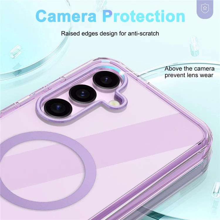 For Samsung Galaxy S24 Clear Case PC+TPU Magnetic Phone Cover with PET Screen Film