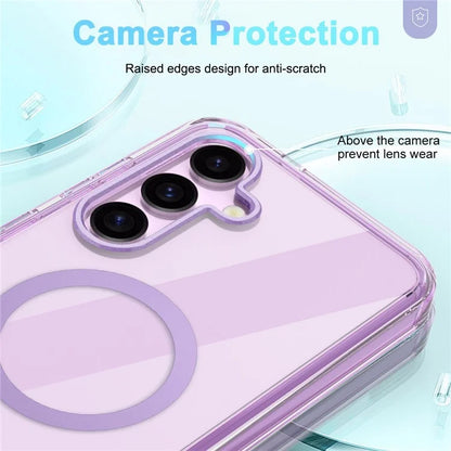 For Samsung Galaxy S24 Clear Case PC+TPU Magnetic Phone Cover with PET Screen Film