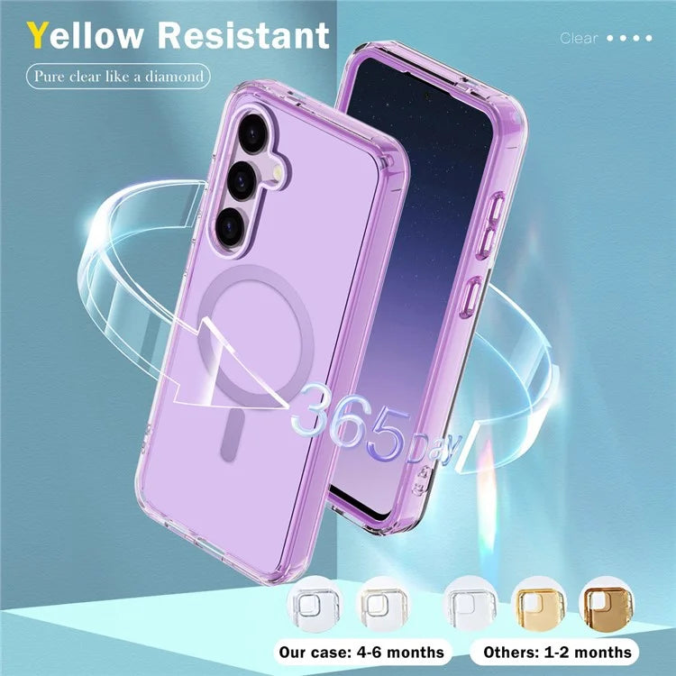 For Samsung Galaxy S24 Clear Case PC+TPU Magnetic Phone Cover with PET Screen Film