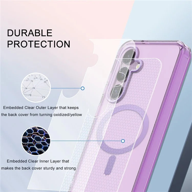 For Samsung Galaxy S24 Clear Case PC+TPU Magnetic Phone Cover with PET Screen Film