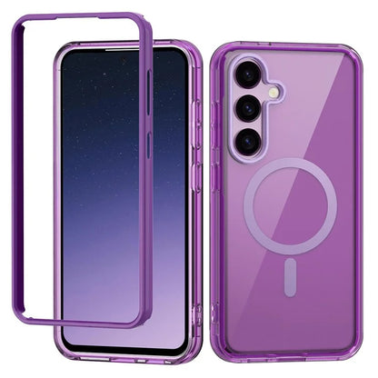 For Samsung Galaxy S24 Clear Case PC+TPU Magnetic Phone Cover with PET Screen Film