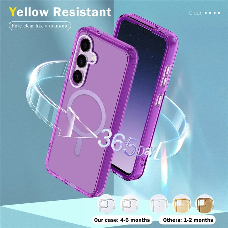 For Samsung Galaxy S24 Clear Case PC+TPU Magnetic Phone Cover with PET Screen Film