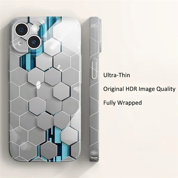 For iPhone 15 Cell Phone Case Bump Proof Hard PC Honeycomb Pattern Cover