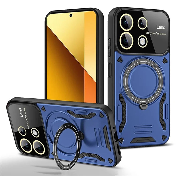 For Xiaomi Redmi Note 13 4G Magnetic Phone Cover PC+TPU Back Case with Metal Kickstand