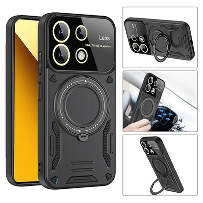 For Xiaomi Redmi Note 13 4G Magnetic Phone Cover PC+TPU Back Case with Metal Kickstand