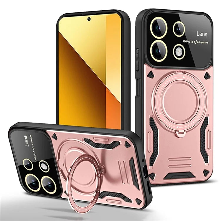 For Xiaomi Redmi Note 13 4G Magnetic Phone Cover PC+TPU Back Case with Metal Kickstand