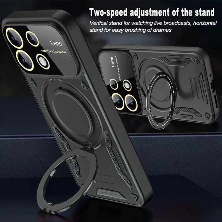 For Xiaomi Redmi Note 13 4G Magnetic Phone Cover PC+TPU Back Case with Metal Kickstand