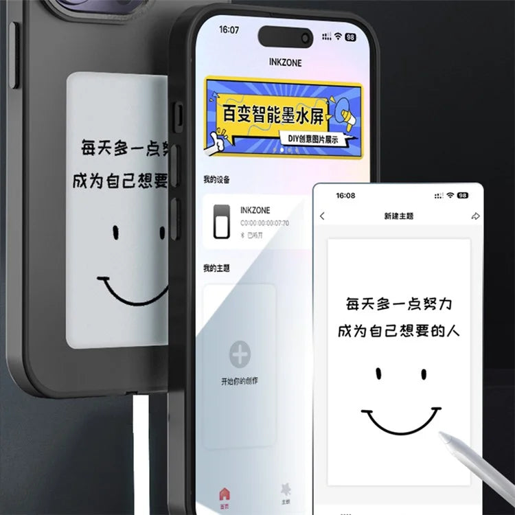 INKZONE For iPhone 12 Pro Max Case PC+TPU NFC Phone Cover E-ink Screen DIY Pattern