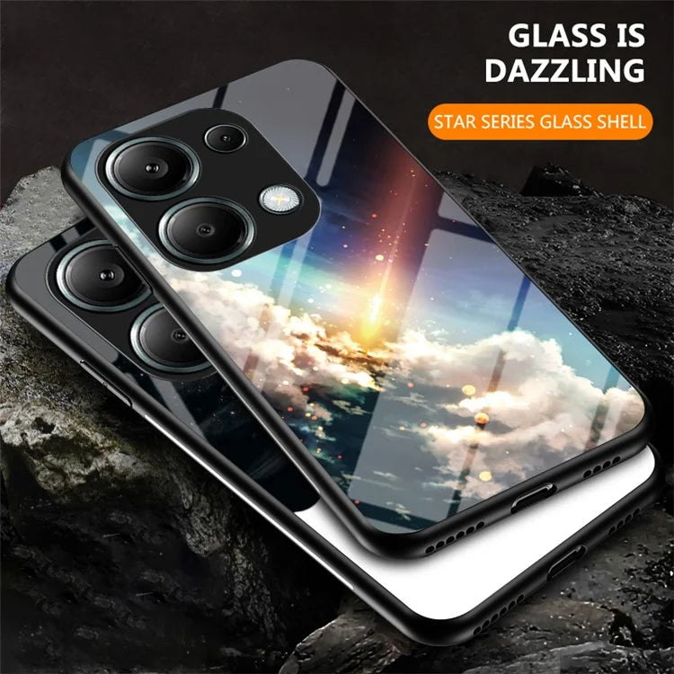 For Xiaomi Redmi Note 13 Pro 4G / Poco M6 Pro 4G Case Starry Sky Tempered Glass Back Phone Cover