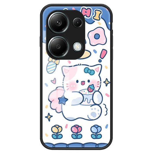 For Xiaomi Redmi Note 13 Pro 4G / Poco M6 Pro 4G Tempered Glass Case Cartoon Animal Pattern Back Cover