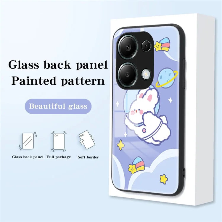 For Xiaomi Redmi Note 13 Pro 4G / Poco M6 Pro 4G Tempered Glass Case Cartoon Animal Pattern Back Cover