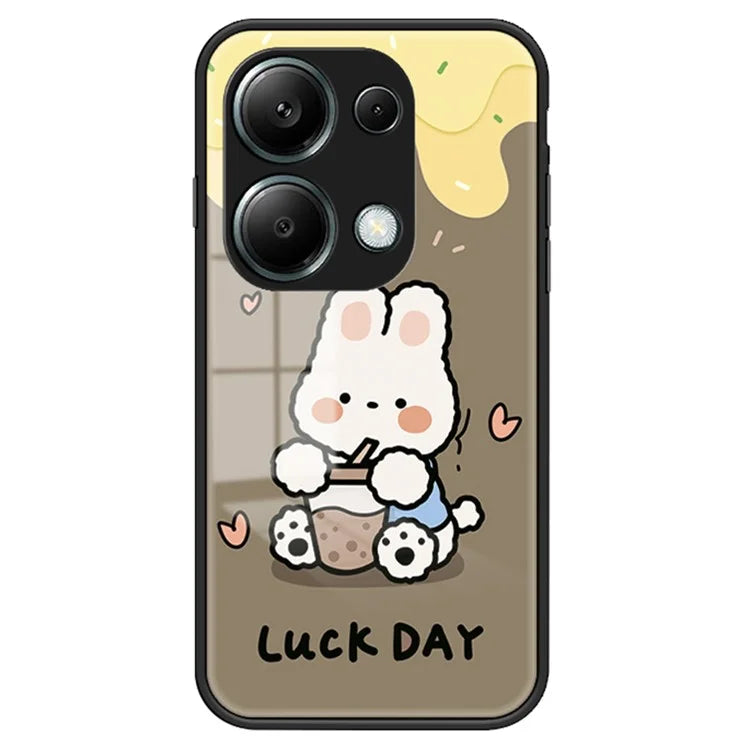 For Xiaomi Redmi Note 13 Pro 4G / Poco M6 Pro 4G Tempered Glass Case Cartoon Animal Pattern Back Cover