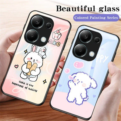 For Xiaomi Redmi Note 13 Pro 4G / Poco M6 Pro 4G Tempered Glass Case Cartoon Animal Pattern Back Cover