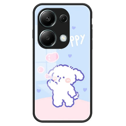 For Xiaomi Redmi Note 13 Pro 4G / Poco M6 Pro 4G Tempered Glass Case Cartoon Animal Pattern Back Cover