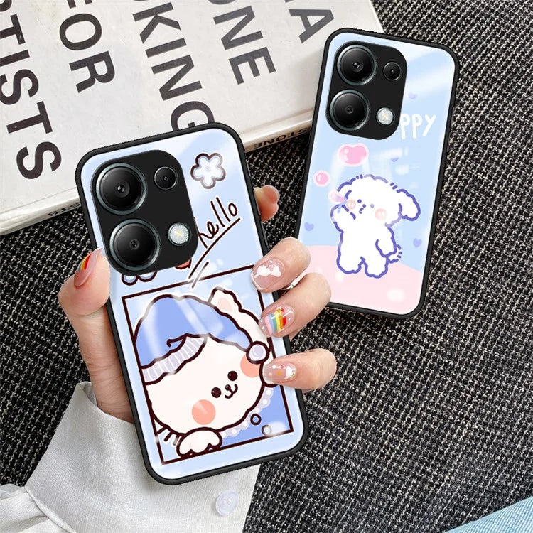 For Xiaomi Redmi Note 13 Pro 4G / Poco M6 Pro 4G Tempered Glass Case Cartoon Animal Pattern Back Cover