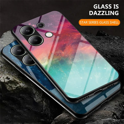 For Xiaomi Redmi Note 13 4G Case Starry Sky Pattern Printing Tempered Glass Phone Cover