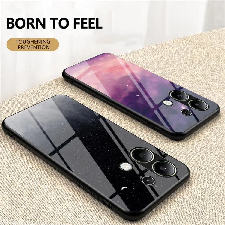 For Xiaomi Redmi Note 13 4G Case Starry Sky Pattern Printing Tempered Glass Phone Cover