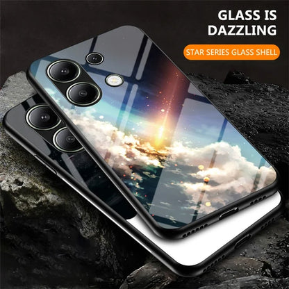 For Xiaomi Redmi Note 13 4G Case Starry Sky Pattern Printing Tempered Glass Phone Cover