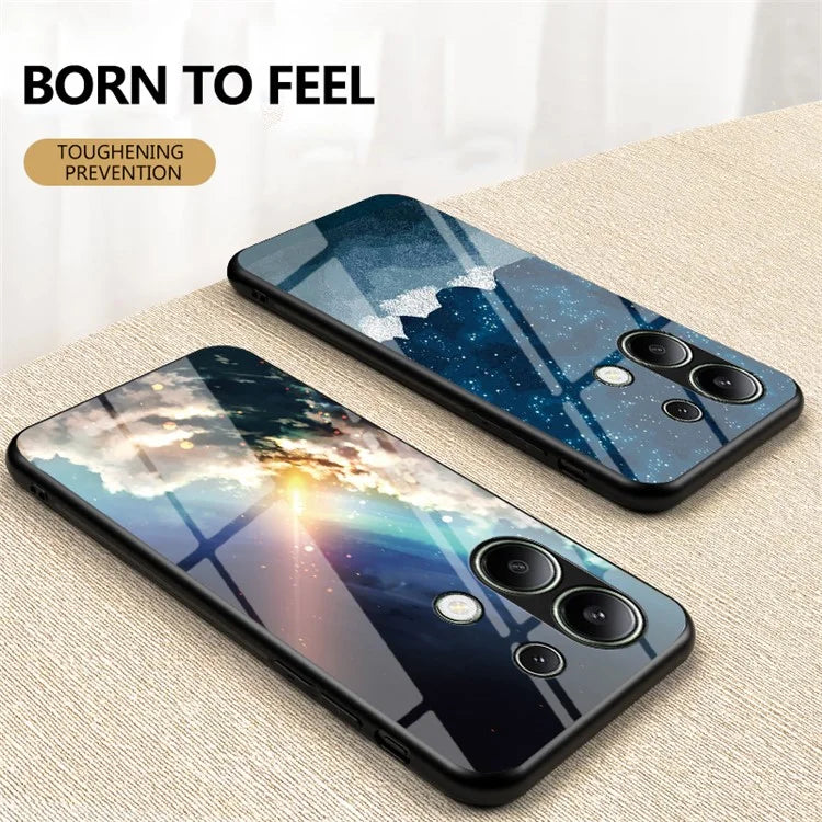 For Xiaomi Redmi Note 13 4G Case Starry Sky Pattern Printing Tempered Glass Phone Cover