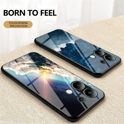 For Xiaomi Redmi Note 13 4G Case Starry Sky Pattern Printing Tempered Glass Phone Cover