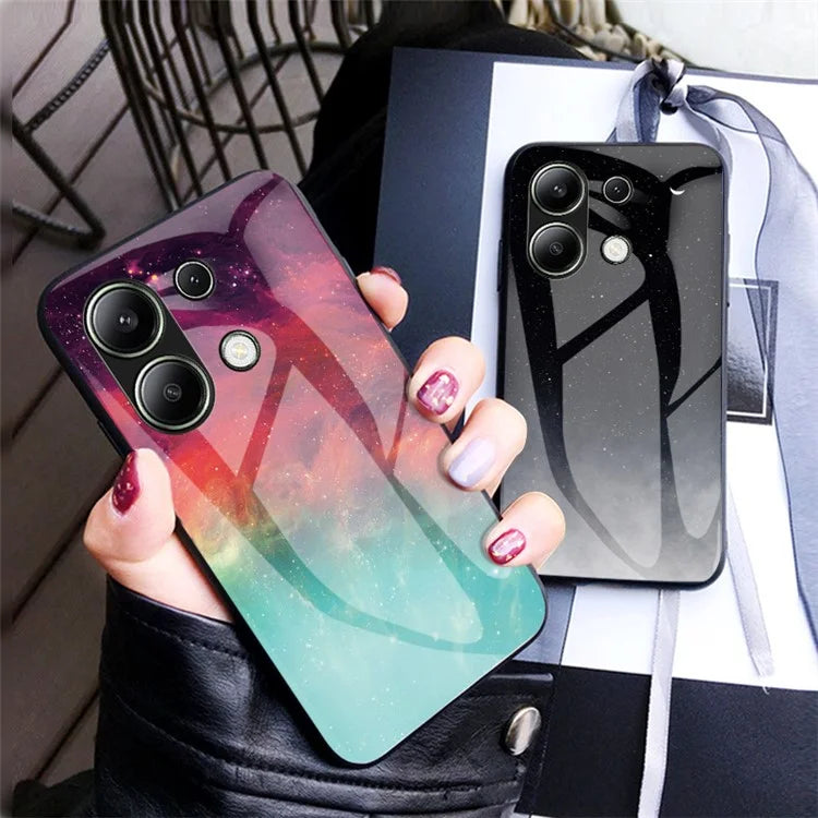 For Xiaomi Redmi Note 13 4G Case Starry Sky Pattern Printing Tempered Glass Phone Cover