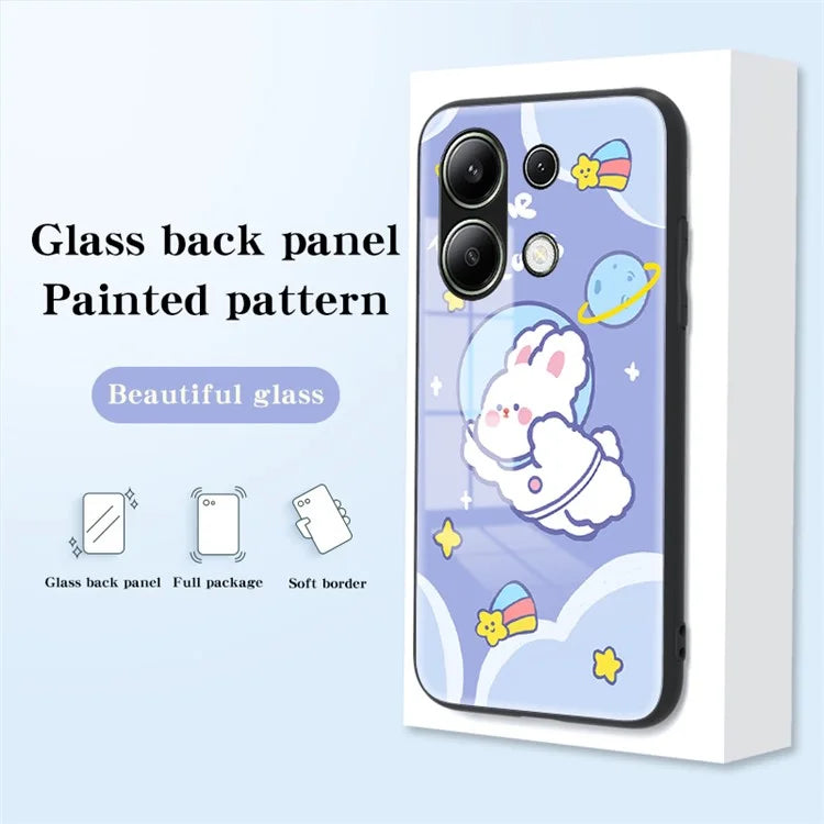 For Xiaomi Redmi Note 13 4G Cell Phone Case Tempered Glass Cartoon Animal Pattern Shell