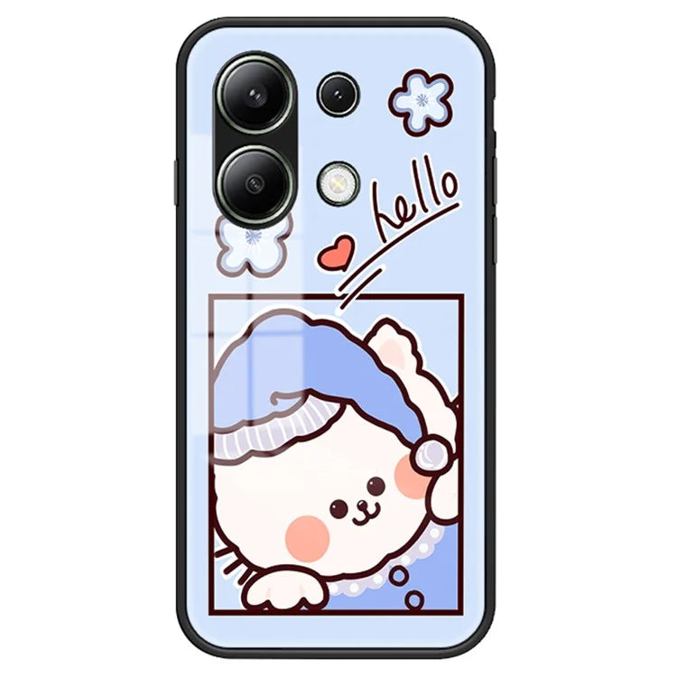 For Xiaomi Redmi Note 13 4G Cell Phone Case Tempered Glass Cartoon Animal Pattern Shell