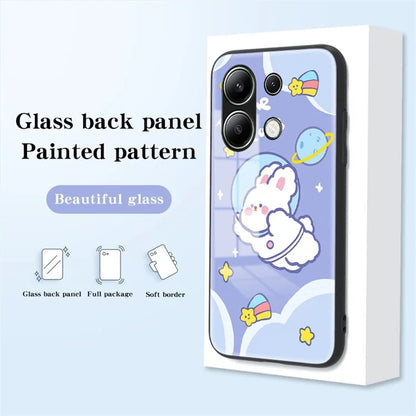 For Xiaomi Redmi Note 13 4G Cell Phone Case Tempered Glass Cartoon Animal Pattern Shell