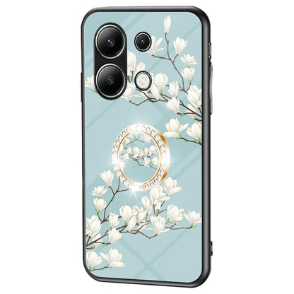 For Xiaomi Redmi Note 13 4G Case Tempered Glass Pattern Printing Phone Cover with Ring Kickstand