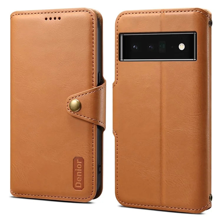 DENIOR For Google Pixel 6 Pro 5G Case Cowhide Texture Stand Shockproof Phone Cover
