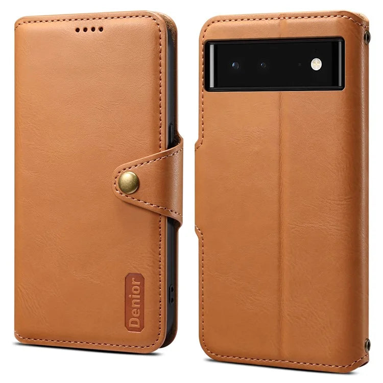 DENIOR For Google Pixel 6 Shockproof Case Cowhide Texture Leather Phone Cover