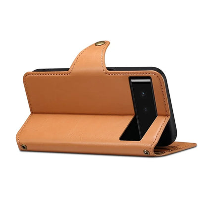 DENIOR For Google Pixel 6 Shockproof Case Cowhide Texture Leather Phone Cover