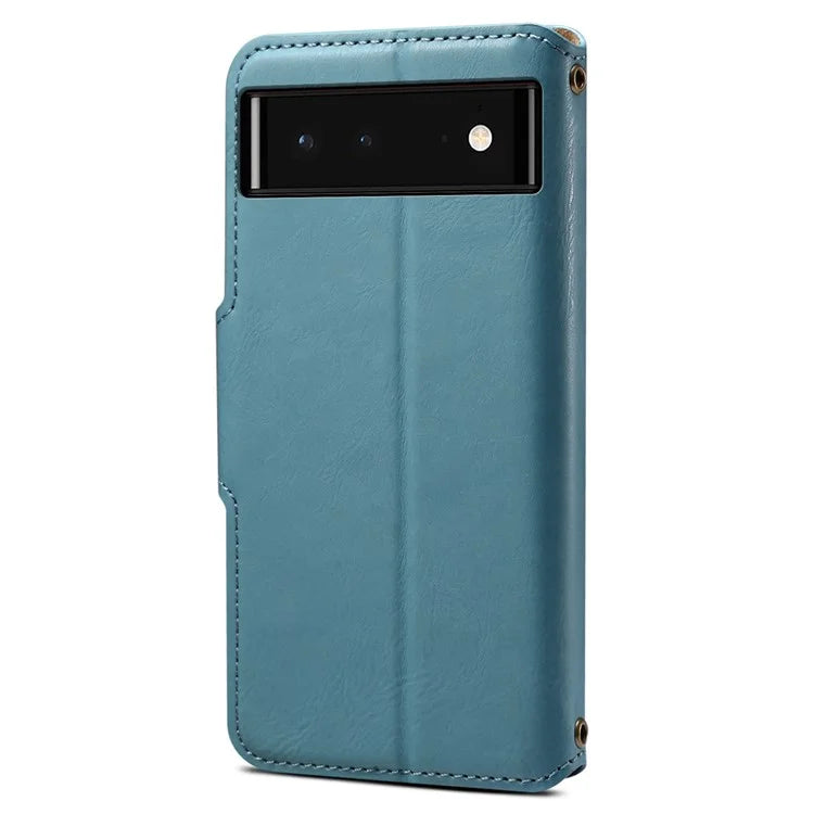 DENIOR For Google Pixel 6 Shockproof Case Cowhide Texture Leather Phone Cover