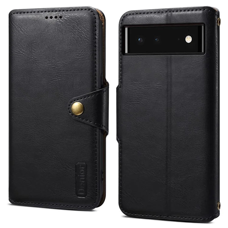 DENIOR For Google Pixel 6 Shockproof Case Cowhide Texture Leather Phone Cover