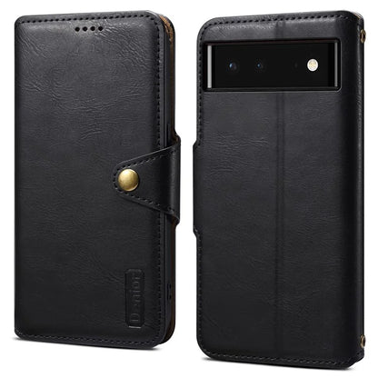 DENIOR For Google Pixel 6 Shockproof Case Cowhide Texture Leather Phone Cover