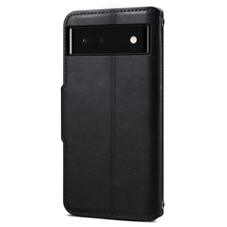 DENIOR For Google Pixel 6 Shockproof Case Cowhide Texture Leather Phone Cover