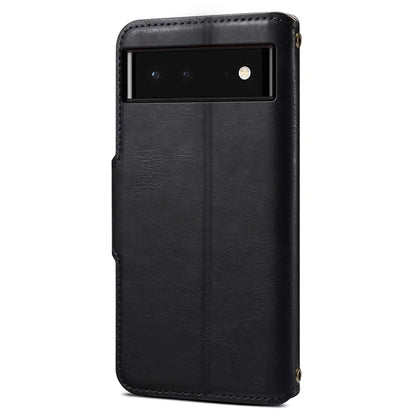 DENIOR For Google Pixel 6 Shockproof Case Cowhide Texture Leather Phone Cover