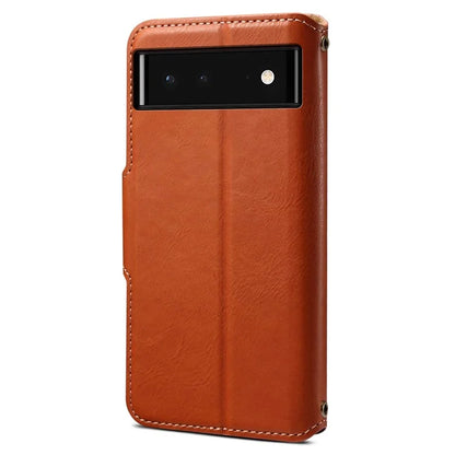 DENIOR For Google Pixel 6 Shockproof Case Cowhide Texture Leather Phone Cover