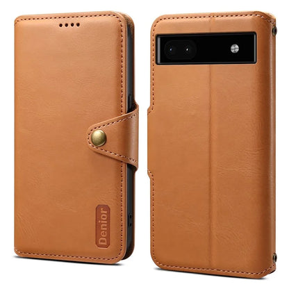 DENIOR For Google Pixel 6a Wallet Phone Case Cowhide Texture Leather Flip Cover