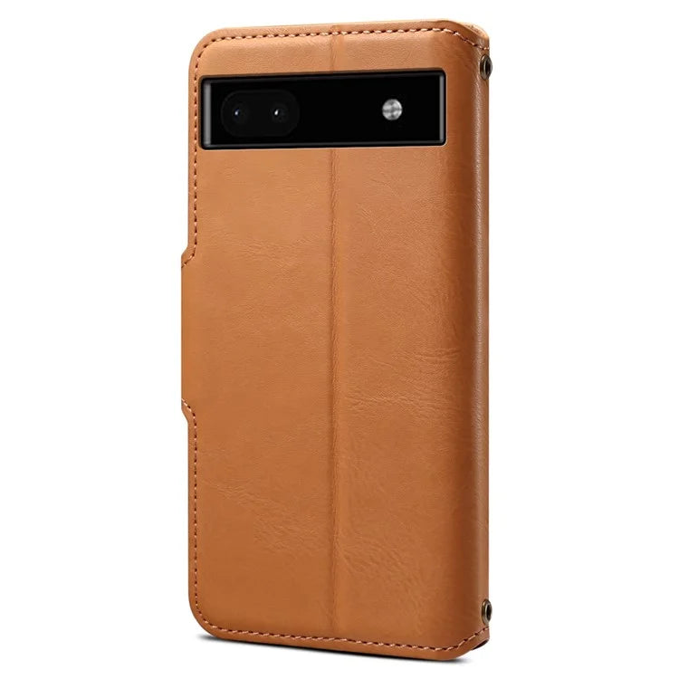 DENIOR For Google Pixel 6a Wallet Phone Case Cowhide Texture Leather Flip Cover