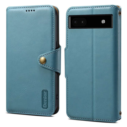 DENIOR For Google Pixel 6a Wallet Phone Case Cowhide Texture Leather Flip Cover