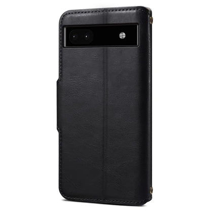 DENIOR For Google Pixel 6a Wallet Phone Case Cowhide Texture Leather Flip Cover
