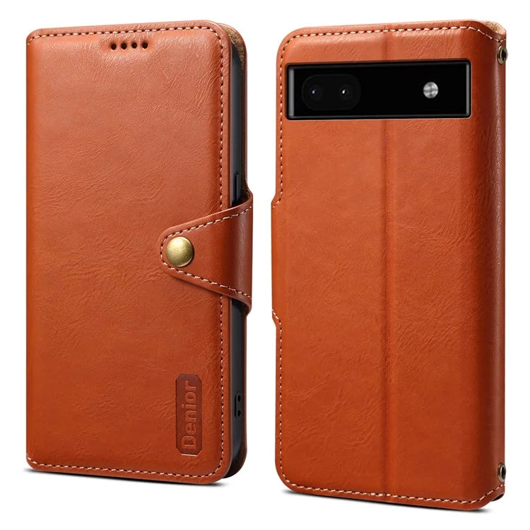 DENIOR For Google Pixel 6a Wallet Phone Case Cowhide Texture Leather Flip Cover