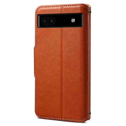DENIOR For Google Pixel 6a Wallet Phone Case Cowhide Texture Leather Flip Cover
