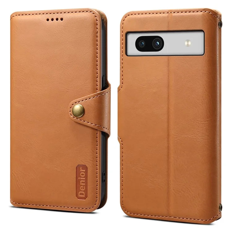 DENIOR For Google Pixel 7a Shockproof Case Cowhide Texture Stand Phone Cover