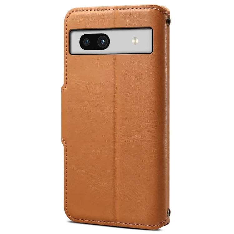 DENIOR For Google Pixel 7a Shockproof Case Cowhide Texture Stand Phone Cover