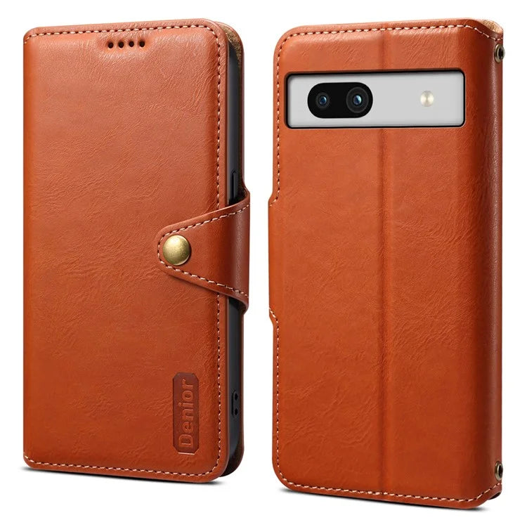 DENIOR For Google Pixel 7a Shockproof Case Cowhide Texture Stand Phone Cover