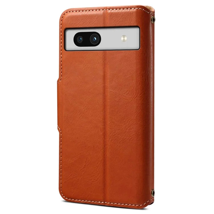 DENIOR For Google Pixel 7a Shockproof Case Cowhide Texture Stand Phone Cover