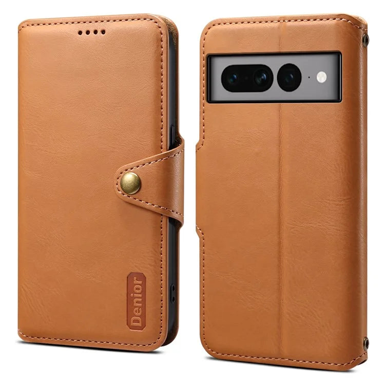 DENIOR For Google Pixel 7 Pro 5G Shockproof Case Cowhide Texture Leather Phone Cover
